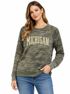 Tailgate University of Michigan Camo Terry Sweatshirt Size M Collegiate Crewneck